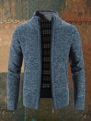 Men's Solid Color Zippered Knitted Cardigan Coat