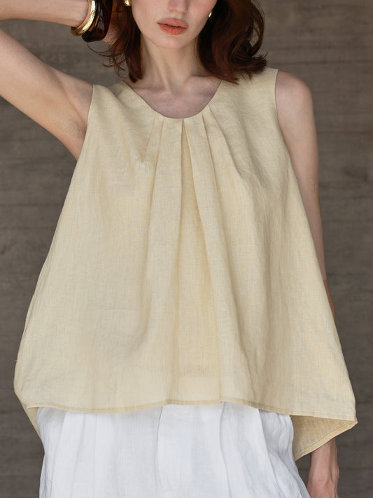 Women's Linen Round Neck Sleeveless Tank Top