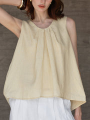 Women's Linen Round Neck Sleeveless Tank Top