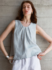 Women's Linen Round Neck Sleeveless Tank Top