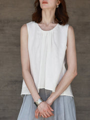 Women's Linen Round Neck Sleeveless Tank Top