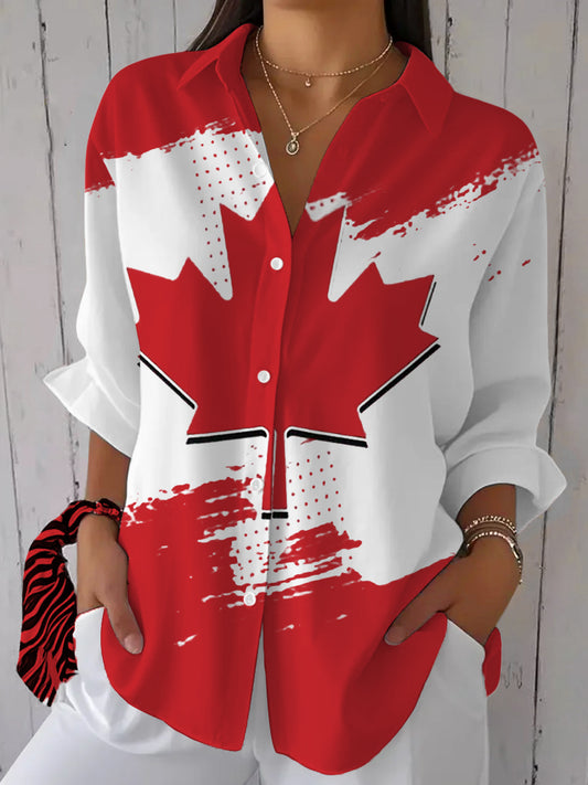 Women's Canadian Flag Maple Leaf Print Casual Shirts