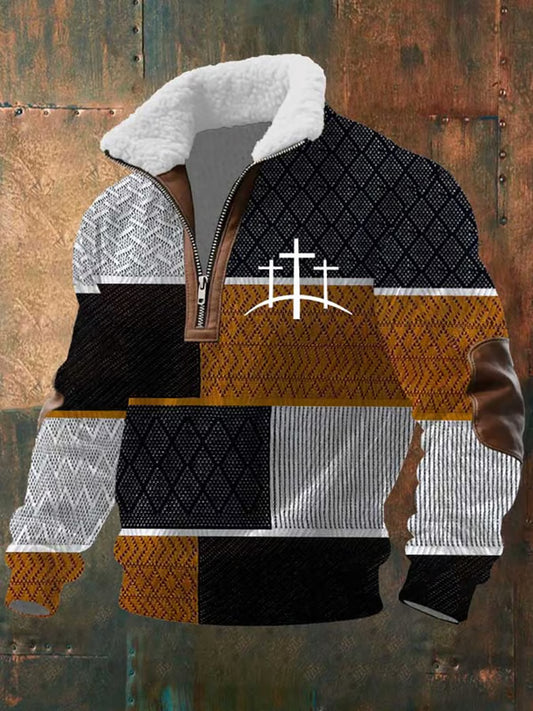 Men's Vintage Faith Cross baggy Zip-up Hoodie