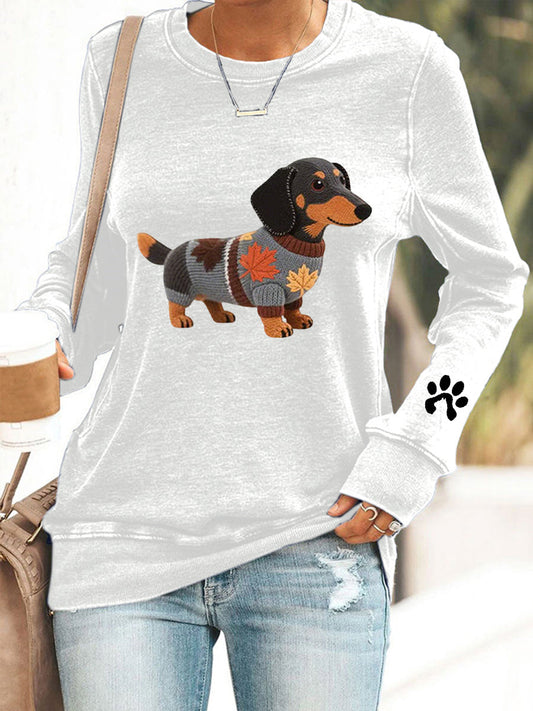 Women's Autumn Dog Art Print Long Sleeve Sweatshirt