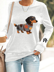 Women's Autumn Dog Art Print Long Sleeve Sweatshirt