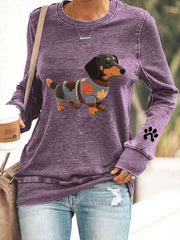 Women's Autumn Dog Art Print Long Sleeve Sweatshirt