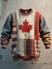 Men's Vintage Maple Leaf Patchwork Art Washed Sweatshirt