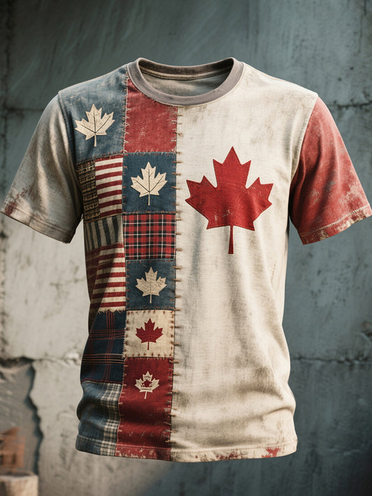 Women's Maple Leaf Patchwork Art Vintage T-Shirt