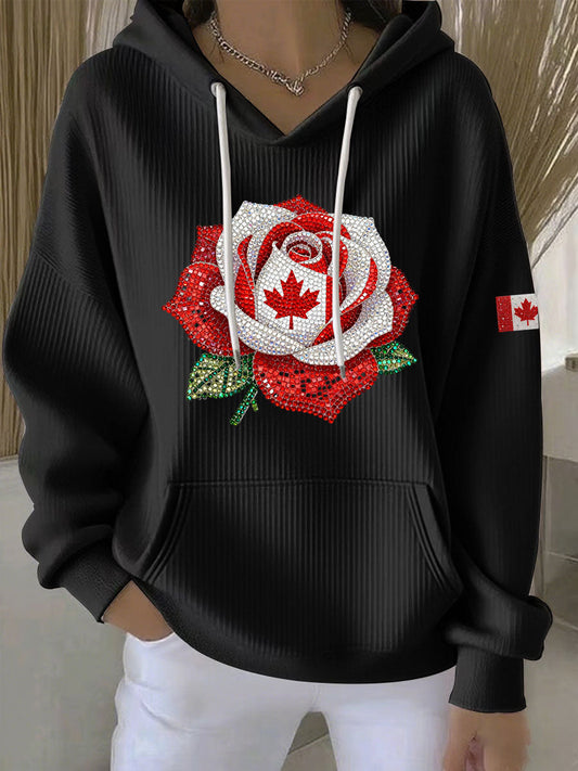 Women's Canadian Rose Print Casual Hoodie