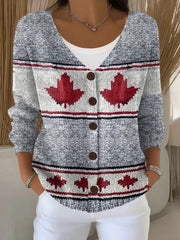 Women's Canadian Maple Leaf Print Casual Cardigan