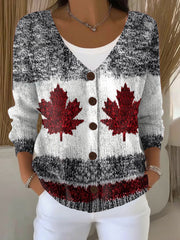 Women's Canadian Maple Leaf Print Casual Cardigan
