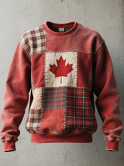 Men's Canadian Flag Inspired Patchwork Art Vintage Sweatshirt