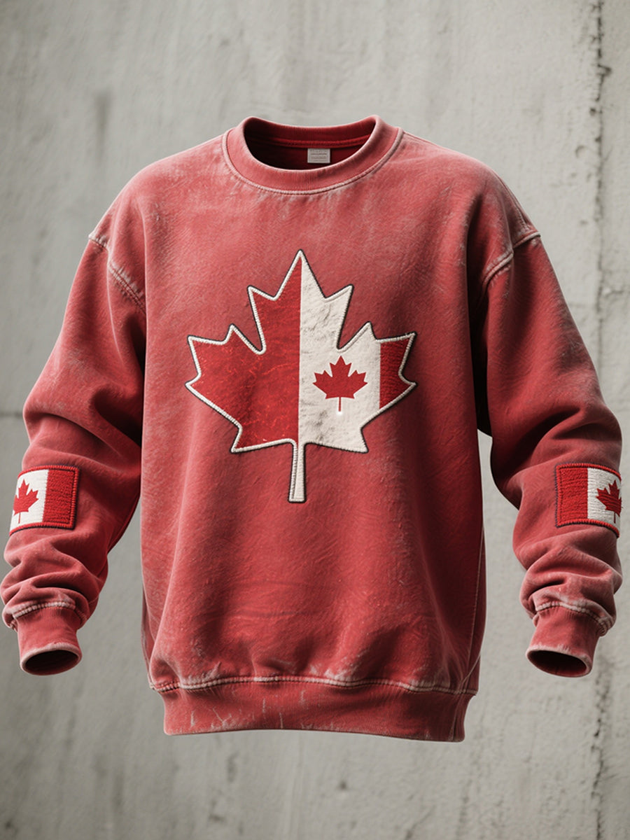 Men's Canadian Flag & Maple Leaf Embroidered Sweatshirt