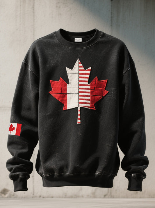 Men's Canadian Flag & Maple Leaf Embroidered Sweatshirt