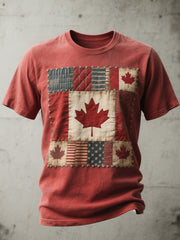 Men's Canadian Flag Inspired Patchwork Art Washed T-Shirt