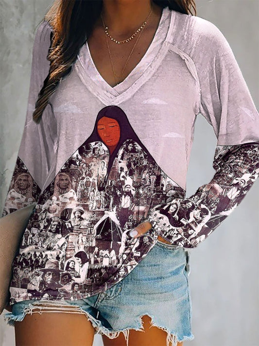 Women's Indigenous Art V-Neck Tops