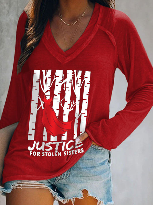 Women's 'Justice for Stolen Sisters' red dress with V-neck tops