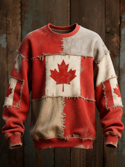 Men's Canadian Flag Patchwork Art Vintage Sweatshirt