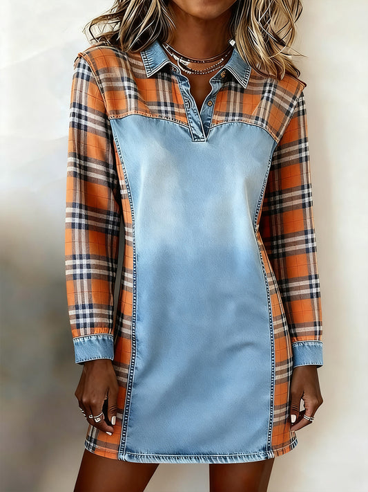 Printed V-Neck Vintage Fashion Long Sleeve Midi Dress