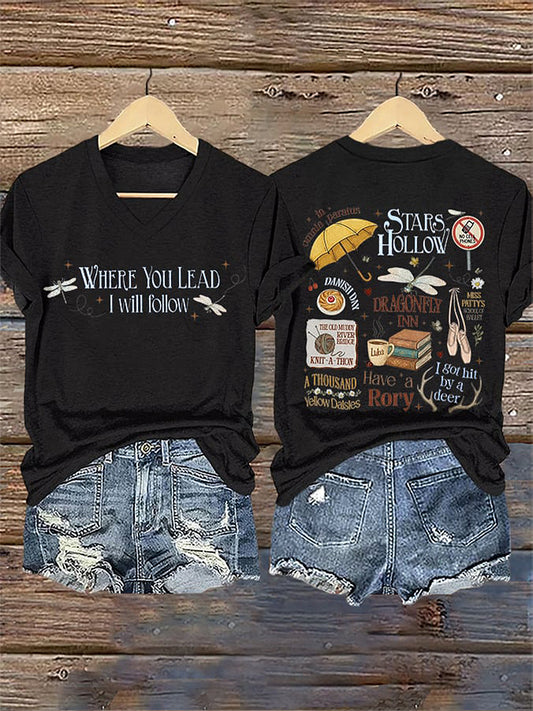 Women's 'Where You Lead, I Will Follow' V-Neck T-Shirts