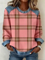 Women's Vintage Plaid Pattern Patchwork Art Sweatshirt
