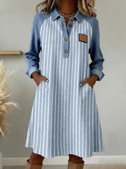 Women's Striped Pattern Patchwork Art Dress