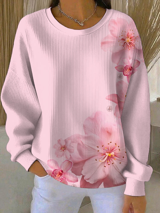Women's Breast Cancer Pink Print Casual Sweatshirt