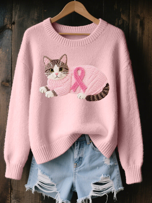 Women's Lovely Cat Embroidered Cozy Knit Sweater