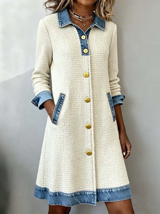 Women's Fashion Patchwork Design Cardigan Dress
