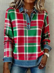 Women's Christmas Inspired Plaid Pattern Cozy Top