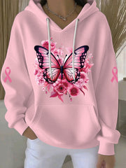 Women's Breast Cancer Pink Print Casual Hoodie