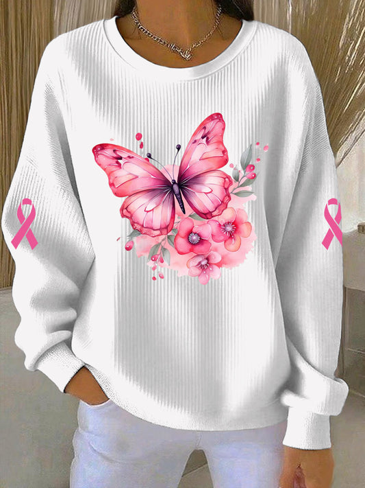 Women's Breast Cancer Pink Print Casual Sweatshirt