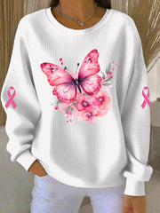Women's Breast Cancer Pink Print Casual Sweatshirt