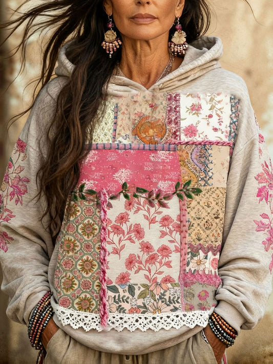 Women's Boho Breast Cancer Awareness Floral Art Printed Hoodie