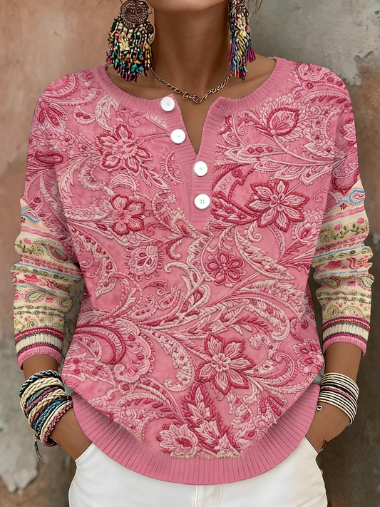 Women's Boho Breast Cancer Awareness Floral Art Printed Tops