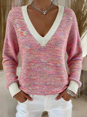 Women's Pink Cozy V-neck Knit Top