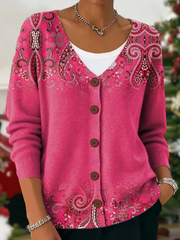 Women's Breast Cancer Awareness Paisley Print Casual Cardigan