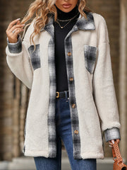 Women's Warm Plush Plaid Patchwork Mid-Length Coat