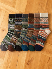 Women's Soft and Warm Retro Rainbow Contrast Socks (6 Pairs)