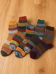 Men's Soft and Warm Retro Rainbow Contrast Socks (5 Pairs)