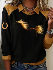Women's Retro Horse Print Horse Lovers Casual Sweatshirt