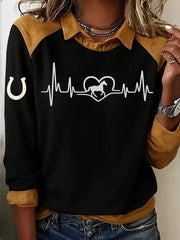 Women's Retro Horse Print Horse Lovers Casual Sweatshirt