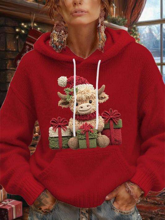 Men's Christmas Highland Cow Plush Hoodie