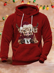 Men's Christmas Highland Cow Plush Hoodie