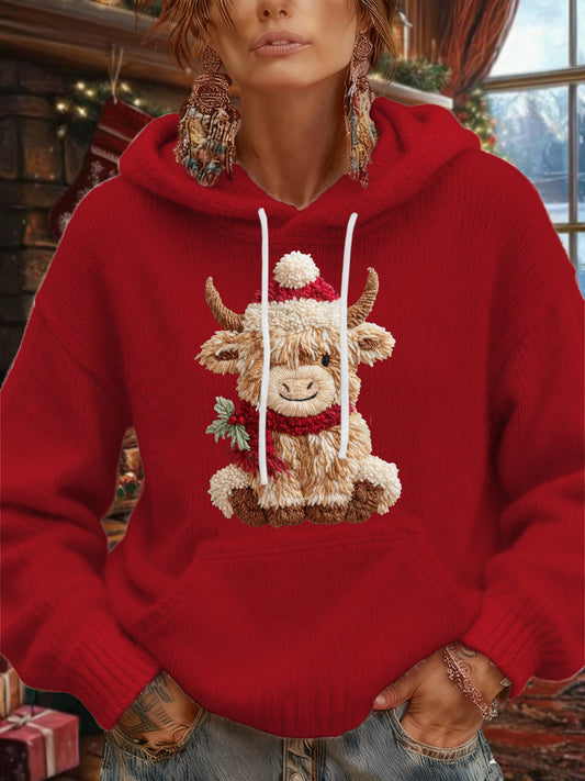 Men's Christmas Highland Cow Plush Hoodie