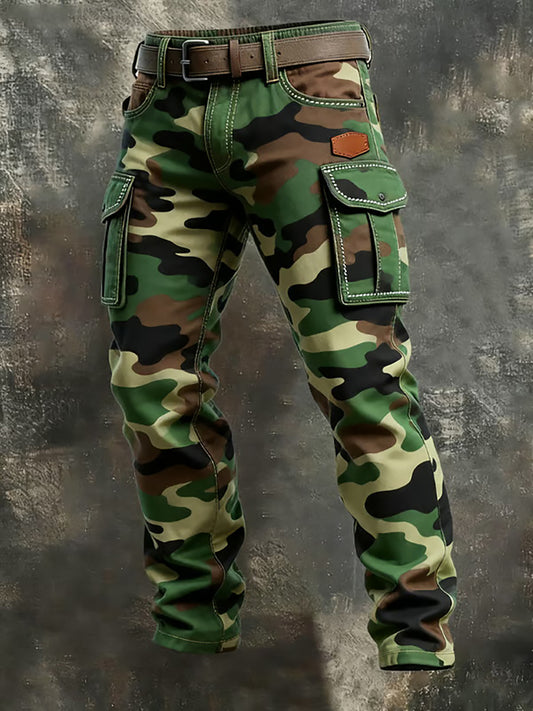 Men's Vintage Camouflage Distressed Pocket Work Pants
