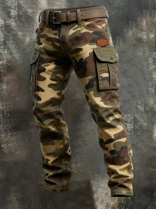 Men's Vintage Camouflage Distressed Pocket Work Pants