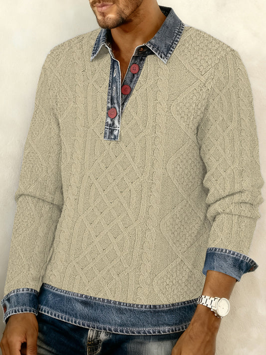 Men's Textured Denim Collar Sweatshirt