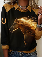 Women's Retro Horse Print Horse Lovers Casual Sweatshirt