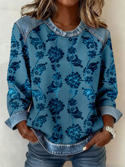 Women's Vintage Floral Pattern Patchwork Art Sweatshirt